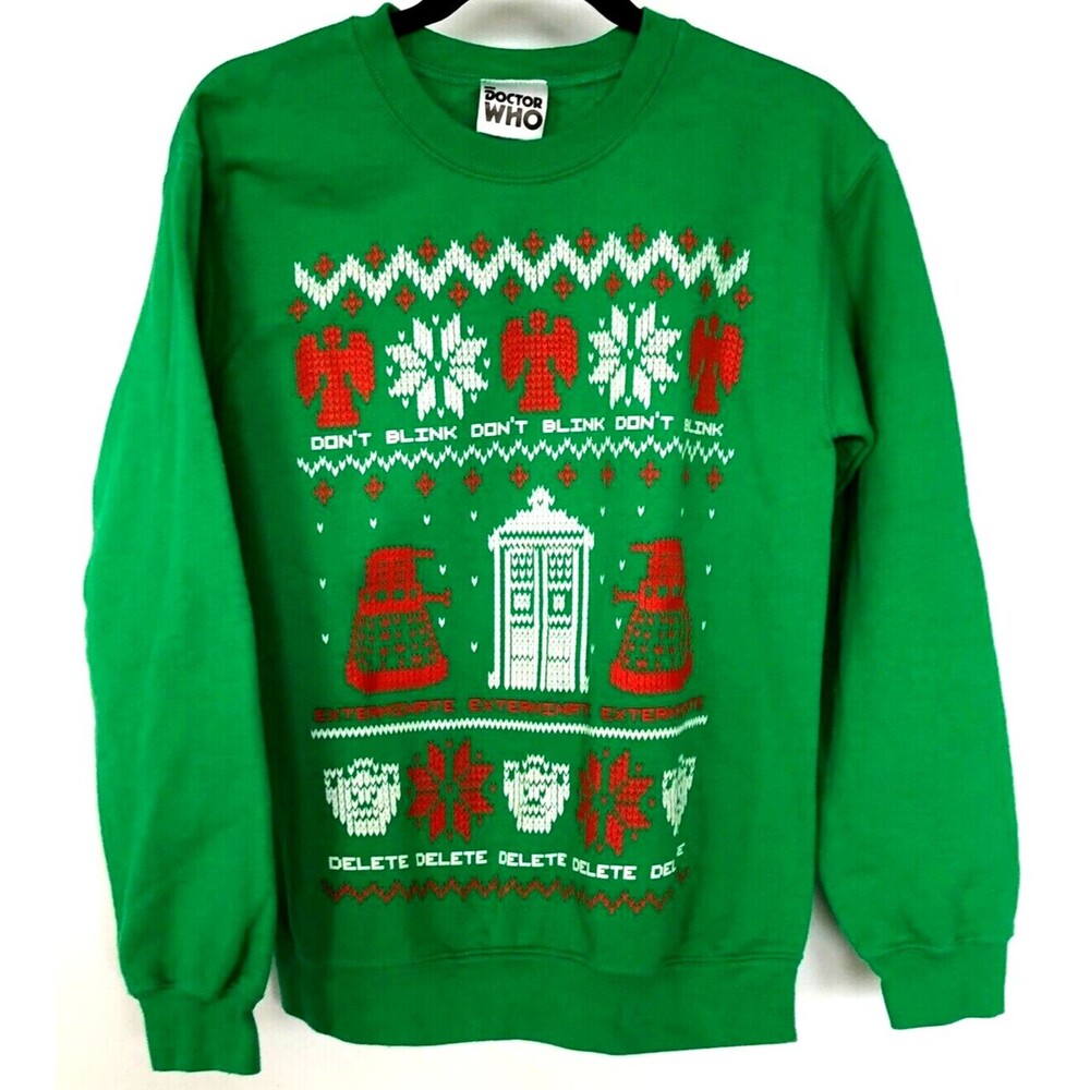 Doctor Who Sweater Adult Small Green Red Ugly Christmas Sweatshirt Men Green NEW